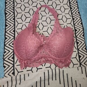 VICTORIA'S SECRET PINK DUSTY ROSE LACE HALTER BRALETTE, SIZE SMALL D-DD …